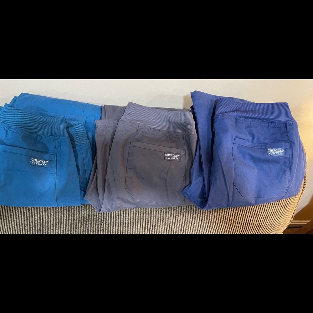 Lot of 3 Womens size small: navy, teal, gray scrub pants
